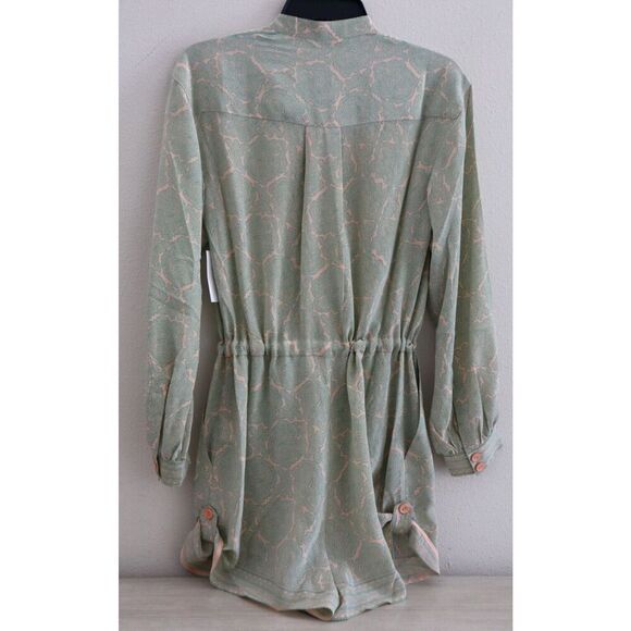 Joie 8902OP00925 Women's Sz M Green/Peach Long Sleeve Silk Romper - Picture 2 of 14